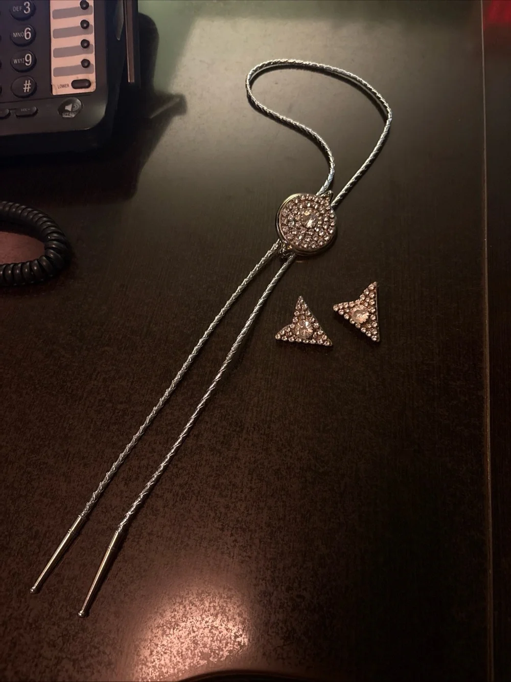 Silver Crystal Slider Necklace with Triangle Crystal interchangeable Studs